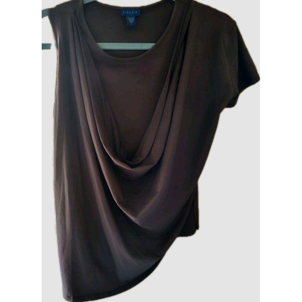 Lilla P. Drape Blouse Size M Sleeveless Brown Cotton